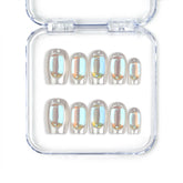 Singapore handmade short silver press on nails with chrome mirror finish and crystal accents by Naillover